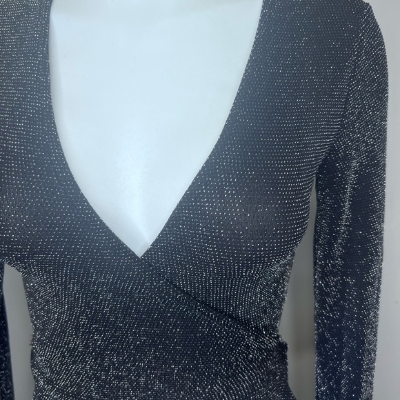 Urban Outfitters Shimmery Black Wrap Blouse Size Small - Picture 2 of 8